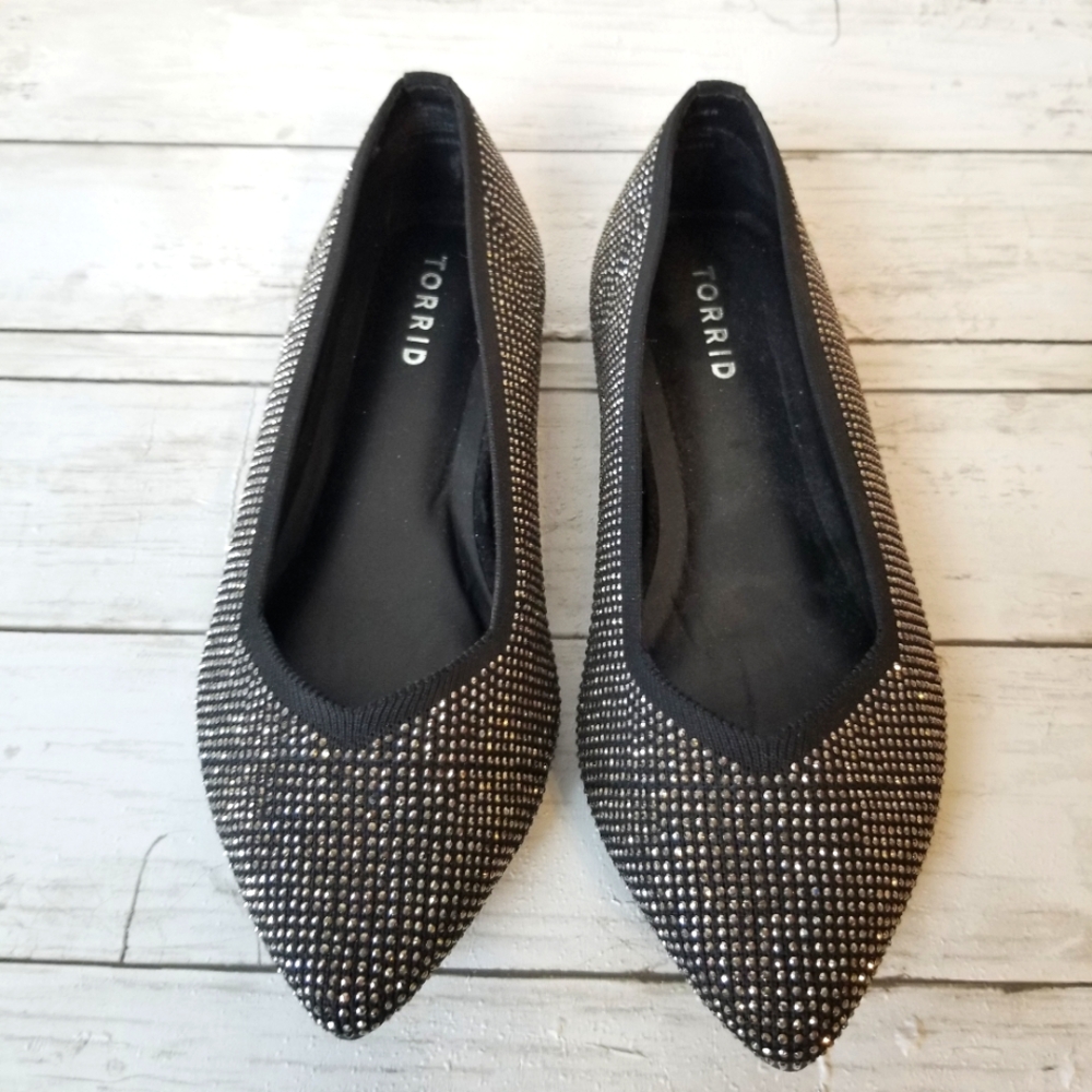 Torrid Black Stud Embellished Pointed Toe Ballet Flats